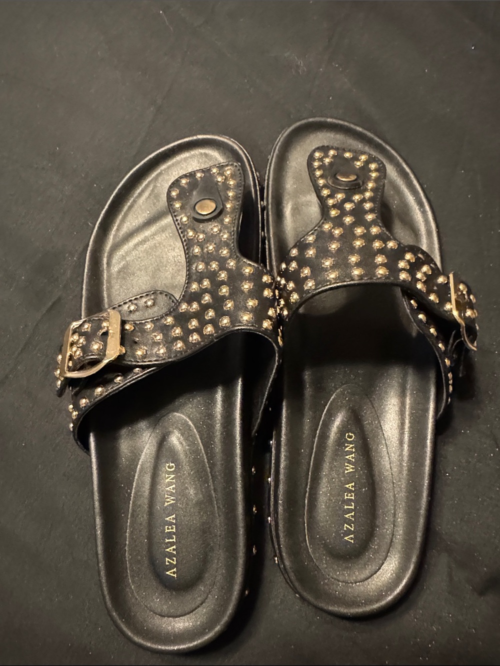 Azalea Wang Black Studded Buckle Slide Sandals